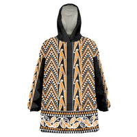 New Zealand Maori Niho Taniwha Wearable Blanket Hoodie Karaka Mangopare and Puhoro Pattern