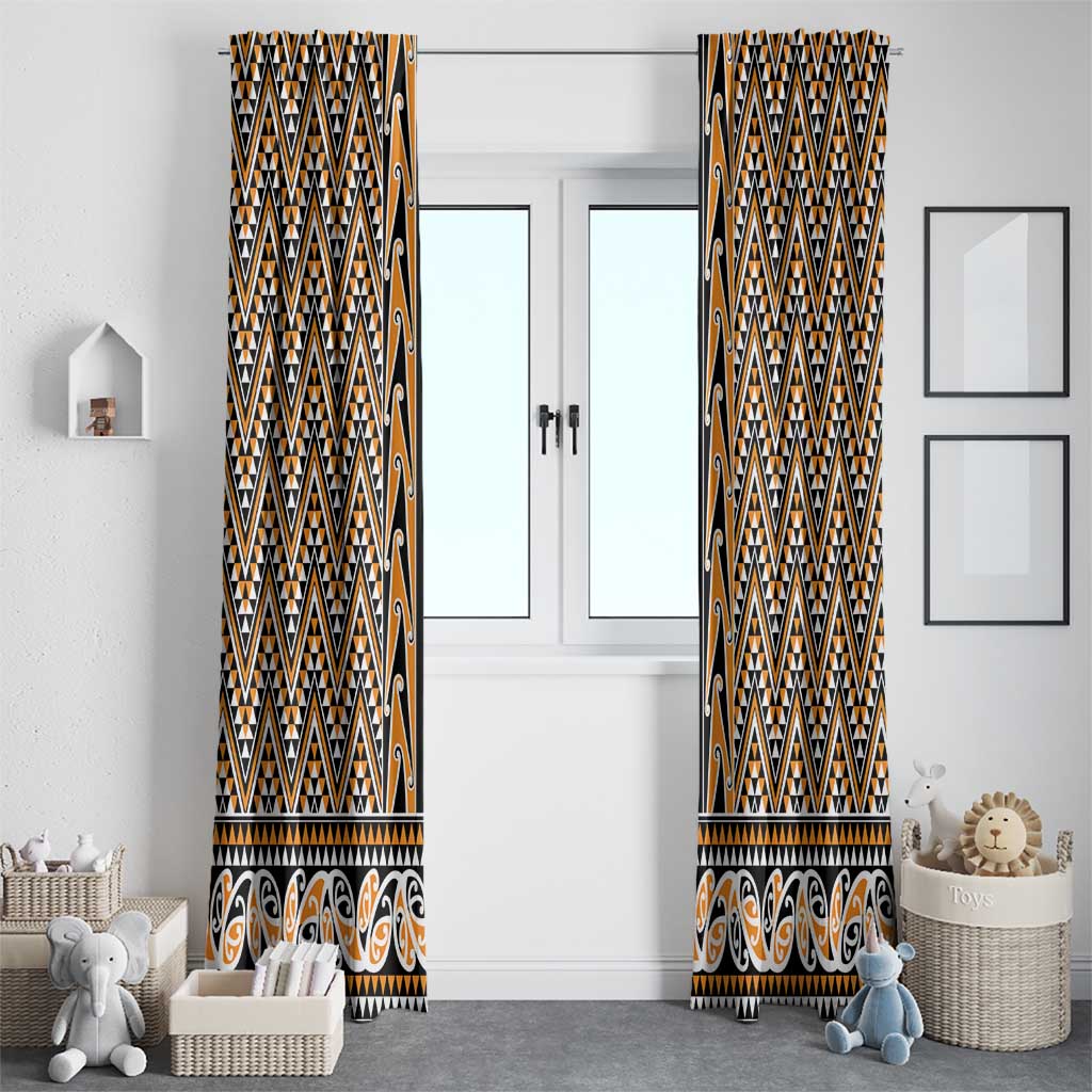 New Zealand Maori Niho Taniwha Window Curtain Karaka Mangopare and Puhoro Pattern