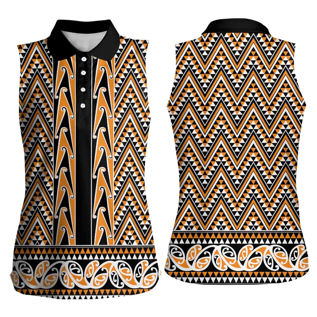 New Zealand Maori Niho Taniwha Women Sleeveless Polo Shirt Karaka Mangopare and Puhoro Pattern