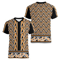 New Zealand Maori Niho Taniwha Women V-Neck T-Shirt Karaka Mangopare and Puhoro Pattern