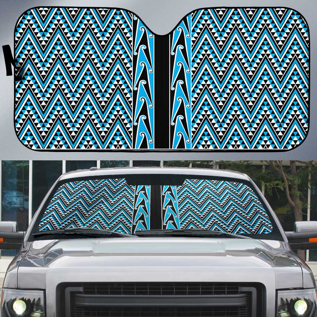 New Zealand Maori Niho Taniwha Auto Sun Shade Kikorangi Mangopare and Puhoro Pattern - Polynesian Pride