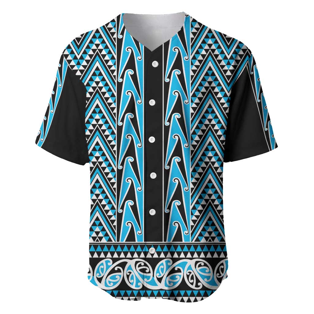 New Zealand Maori Niho Taniwha Baseball Jersey Kikorangi Mangopare and Puhoro Pattern