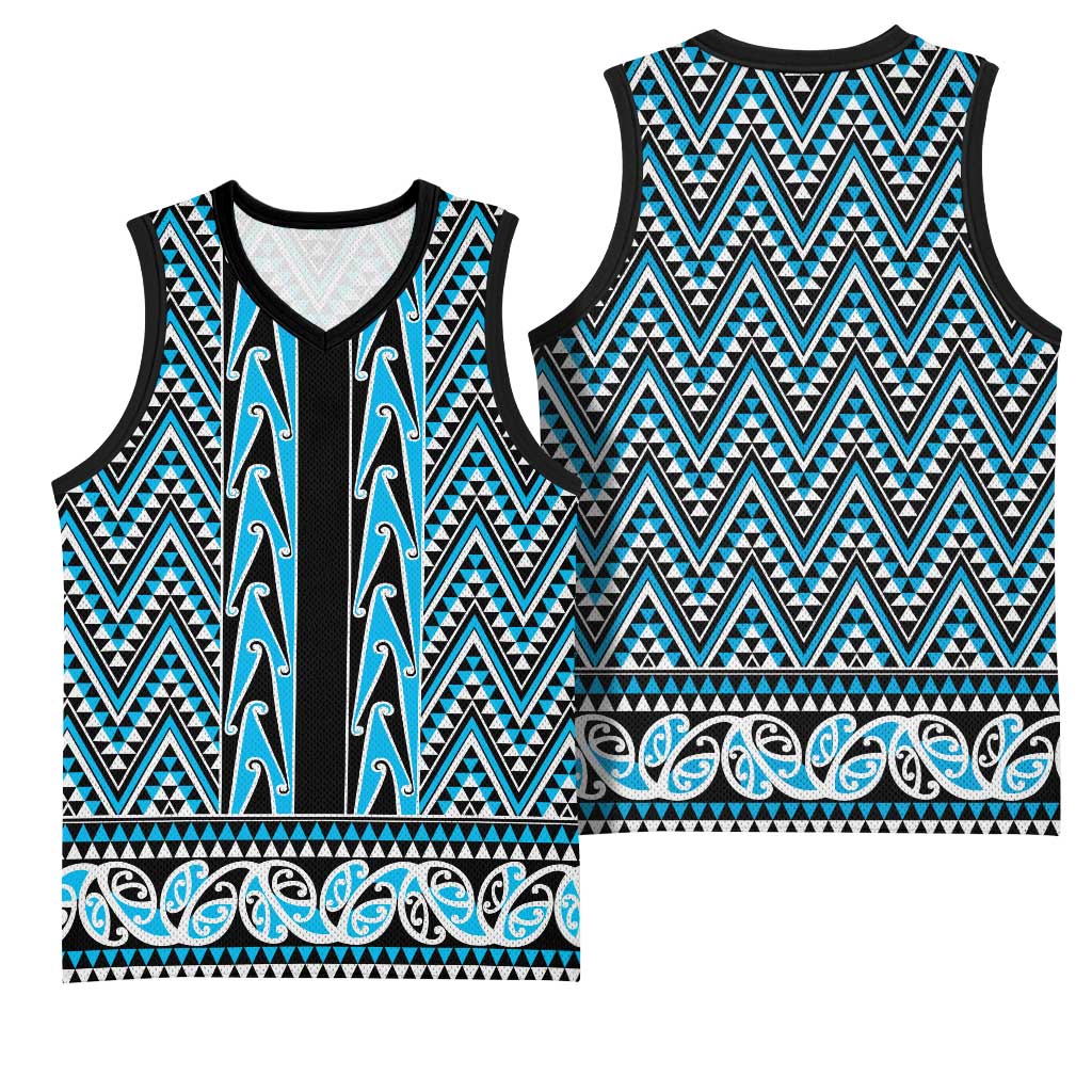 New Zealand Maori Niho Taniwha Basketball Jersey Kikorangi Mangopare and Puhoro Pattern - Polynesian Pride