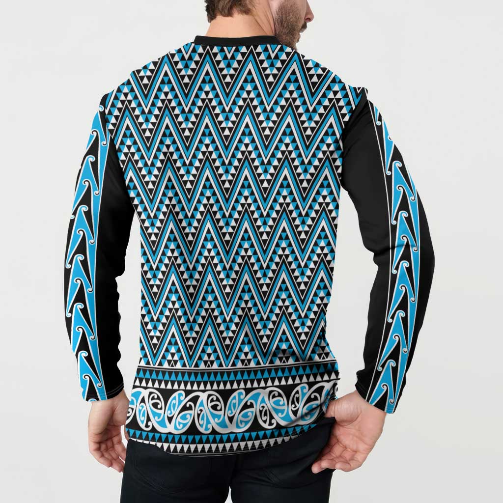 New Zealand Maori Niho Taniwha Button Sweatshirt Kikorangi Mangopare and Puhoro Pattern