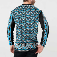 New Zealand Maori Niho Taniwha Button Sweatshirt Kikorangi Mangopare and Puhoro Pattern