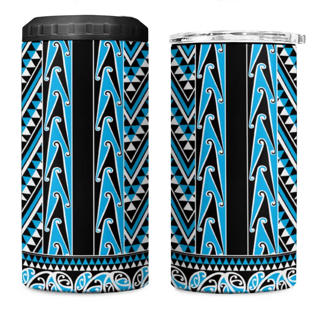 New Zealand Maori Niho Taniwha 4 in 1 Can Cooler Tumbler Kikorangi Mangopare and Puhoro Pattern