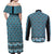 New Zealand Maori Niho Taniwha Couples Matching Off Shoulder Maxi Dress and Long Sleeve Button Shirt Kikorangi Mangopare and Puhoro Pattern