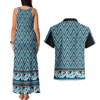 New Zealand Maori Niho Taniwha Couples Matching Tank Maxi Dress and Hawaiian Shirt Kikorangi Mangopare and Puhoro Pattern LT9 - Polynesian Pride