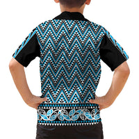 New Zealand Maori Niho Taniwha Family Matching Off Shoulder Maxi Dress and Hawaiian Shirt Kikorangi Mangopare and Puhoro Pattern LT9 - Polynesian Pride