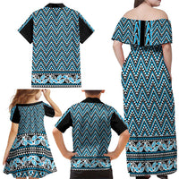 New Zealand Maori Niho Taniwha Family Matching Off Shoulder Maxi Dress and Hawaiian Shirt Kikorangi Mangopare and Puhoro Pattern LT9 - Polynesian Pride