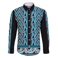 New Zealand Maori Niho Taniwha Family Matching Off Shoulder Maxi Dress and Hawaiian Shirt Kikorangi Mangopare and Puhoro Pattern LT9 Dad's Shirt - Long Sleeve Blue - Polynesian Pride