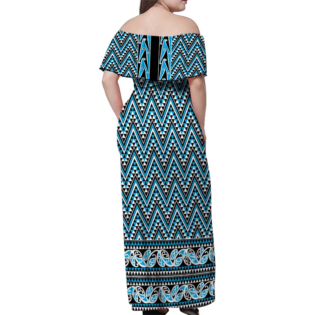 New Zealand Maori Niho Taniwha Family Matching Off Shoulder Maxi Dress and Hawaiian Shirt Kikorangi Mangopare and Puhoro Pattern LT9 - Polynesian Pride