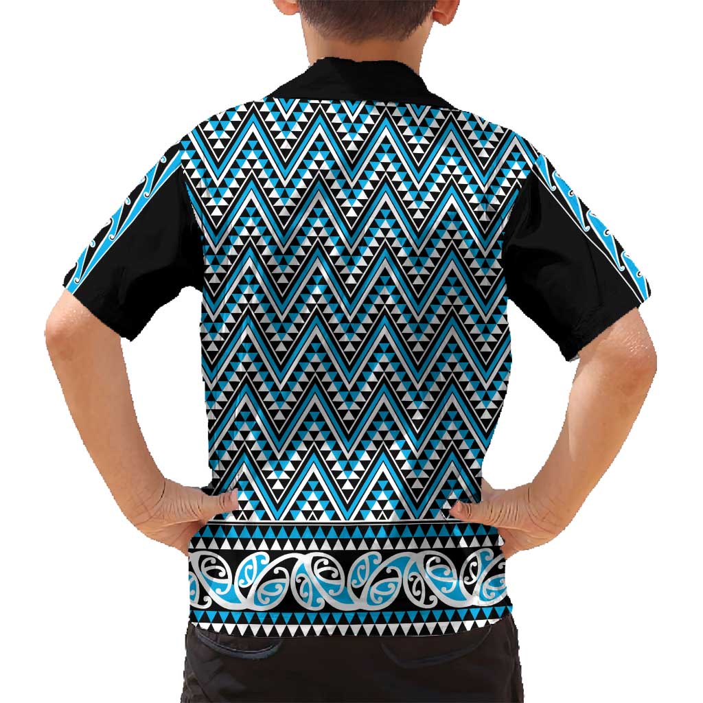 New Zealand Maori Niho Taniwha Family Matching Off Shoulder Short Dress and Hawaiian Shirt Kikorangi Mangopare and Puhoro Pattern LT9 - Polynesian Pride