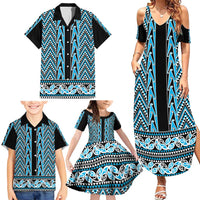 New Zealand Maori Niho Taniwha Family Matching Summer Maxi Dress and Hawaiian Shirt Kikorangi Mangopare and Puhoro Pattern LT9 - Polynesian Pride
