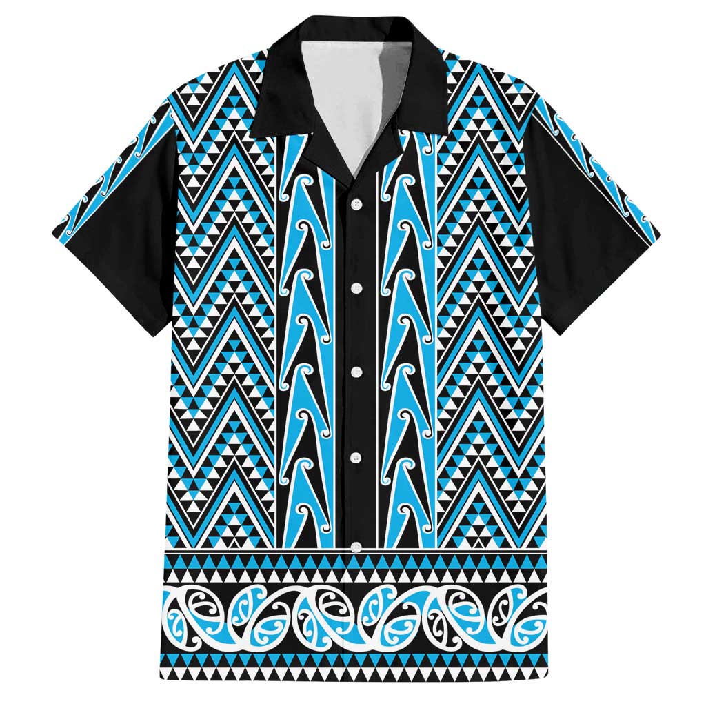 New Zealand Maori Niho Taniwha Family Matching Summer Maxi Dress and Hawaiian Shirt Kikorangi Mangopare and Puhoro Pattern LT9 Dad's Shirt - Short Sleeve Blue - Polynesian Pride