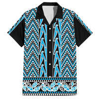 New Zealand Maori Niho Taniwha Family Matching Summer Maxi Dress and Hawaiian Shirt Kikorangi Mangopare and Puhoro Pattern LT9 Dad's Shirt - Short Sleeve Blue - Polynesian Pride