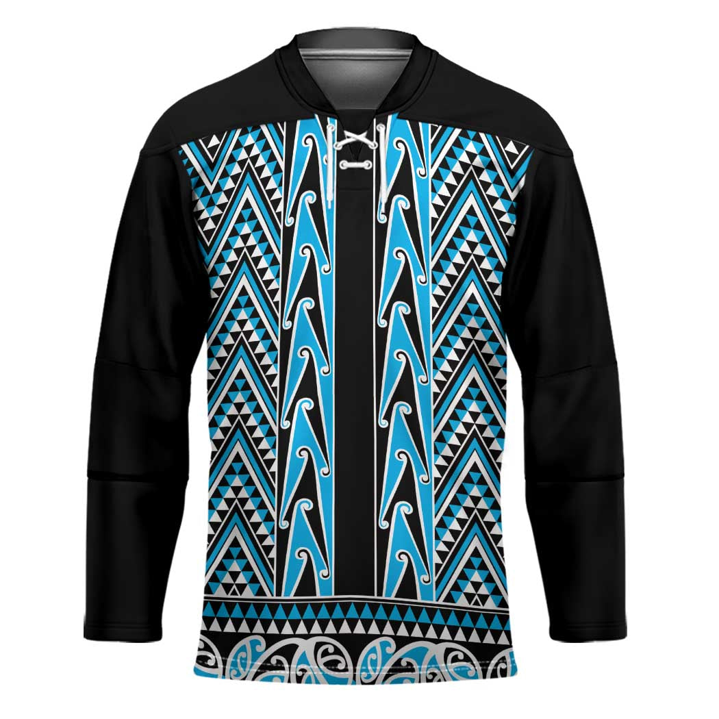 New Zealand Maori Niho Taniwha Hockey Jersey Kikorangi Mangopare and Puhoro Pattern - Polynesian Pride