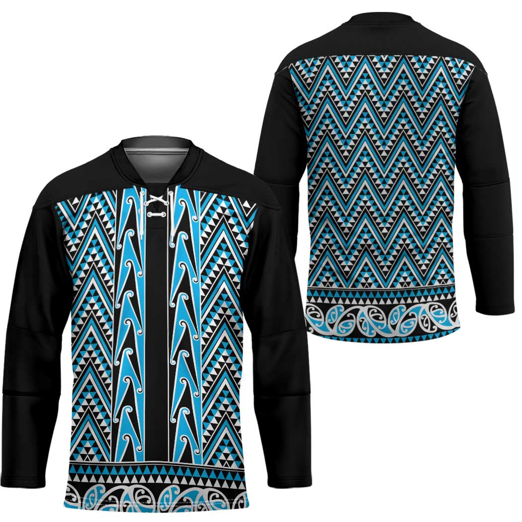 New Zealand Maori Niho Taniwha Hockey Jersey Kikorangi Mangopare and Puhoro Pattern - Polynesian Pride