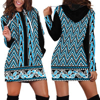 New Zealand Maori Niho Taniwha Hoodie Dress Kikorangi Mangopare and Puhoro Pattern