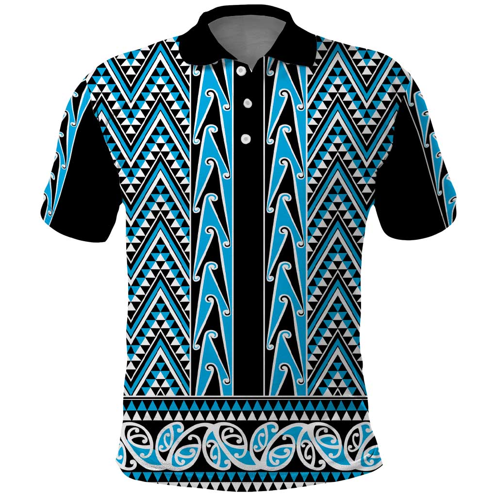 New Zealand Maori Niho Taniwha Polo Shirt Kikorangi Mangopare and Puhoro Pattern