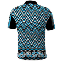 New Zealand Maori Niho Taniwha Polo Shirt Kikorangi Mangopare and Puhoro Pattern