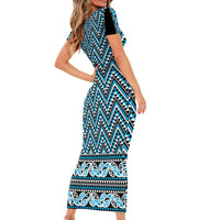 New Zealand Maori Niho Taniwha Short Sleeve Bodycon Dress Kikorangi Mangopare and Puhoro Pattern