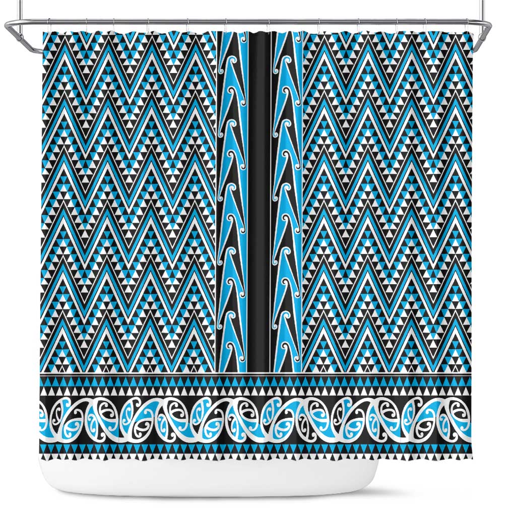 New Zealand Maori Niho Taniwha Shower Curtain Kikorangi Mangopare and Puhoro Pattern