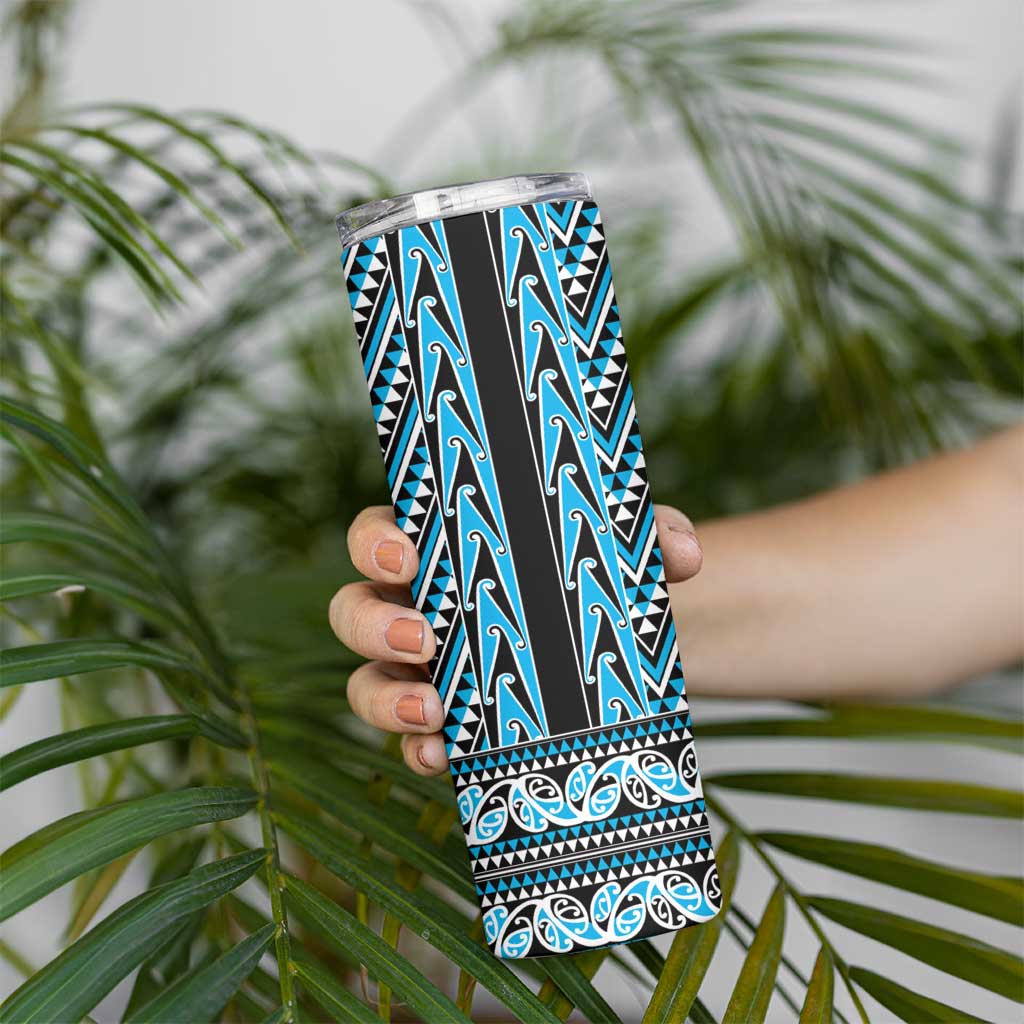 New Zealand Maori Niho Taniwha Skinny Tumbler Kikorangi Mangopare and Puhoro Pattern LT9 - Polynesian Pride
