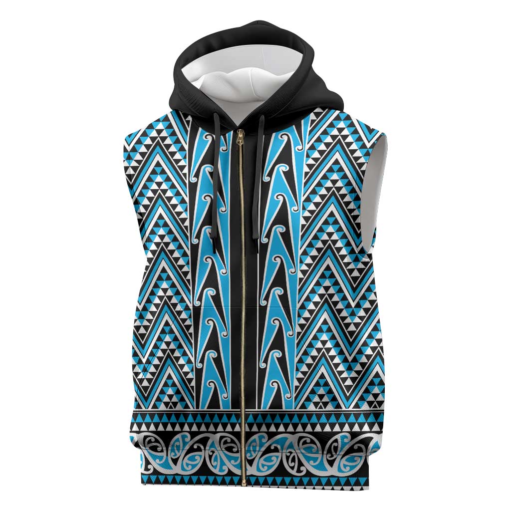 New Zealand Maori Niho Taniwha Sleeveless Zip Hoodie Kikorangi Mangopare and Puhoro Pattern - Polynesian Pride