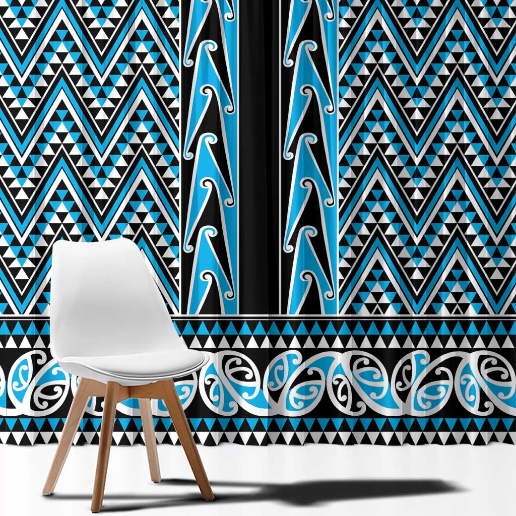New Zealand Maori Niho Taniwha Window Curtain Kikorangi Mangopare and Puhoro Pattern