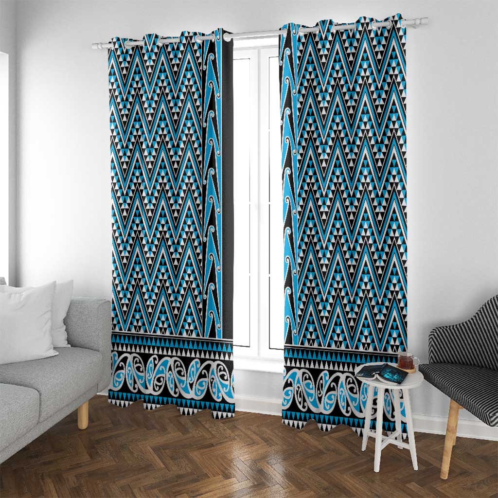 New Zealand Maori Niho Taniwha Window Curtain Kikorangi Mangopare and Puhoro Pattern