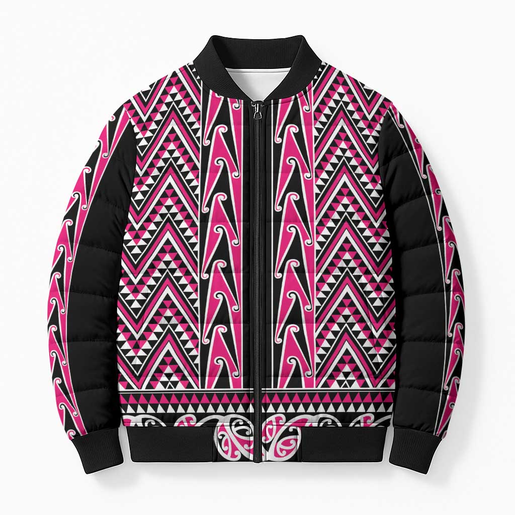 New Zealand Maori Niho Taniwha Bomber Puffer Jacket Mawhero Mangopare and Puhoro Pattern - Polynesian Pride