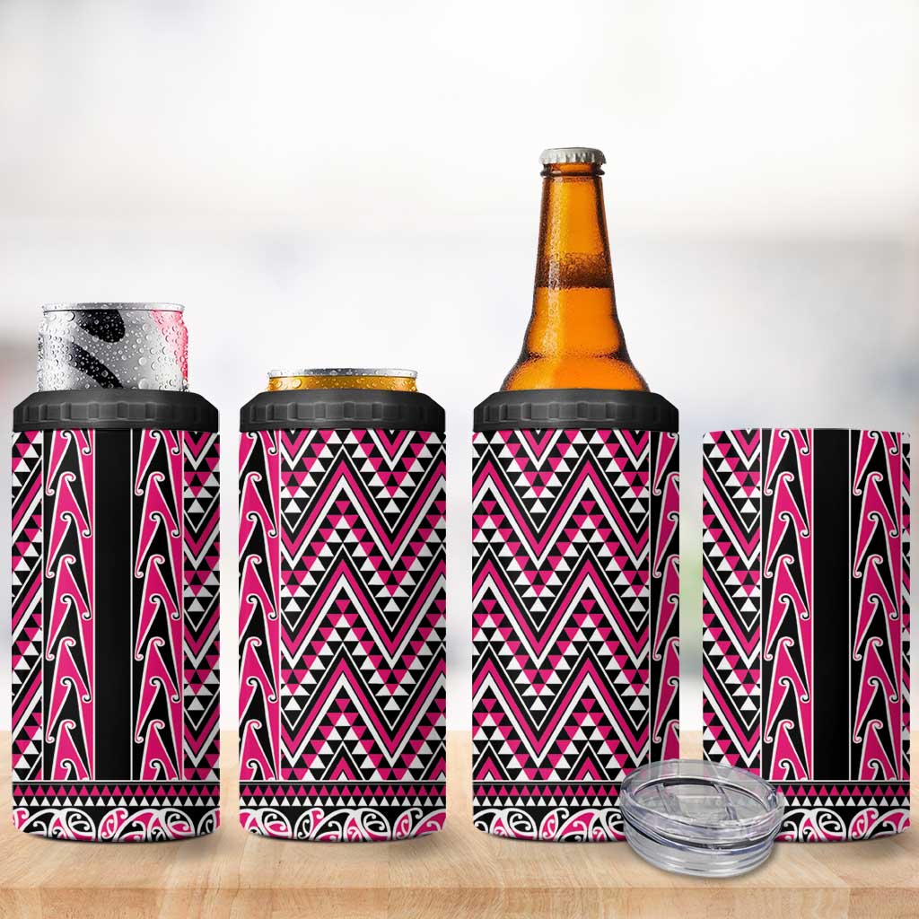 New Zealand Maori Niho Taniwha 4 in 1 Can Cooler Tumbler Mawhero Mangopare and Puhoro Pattern