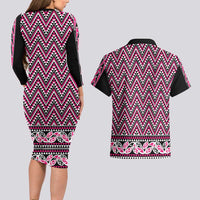 New Zealand Maori Niho Taniwha Couples Matching Long Sleeve Bodycon Dress and Hawaiian Shirt Mawhero Mangopare and Puhoro Pattern LT9 - Polynesian Pride