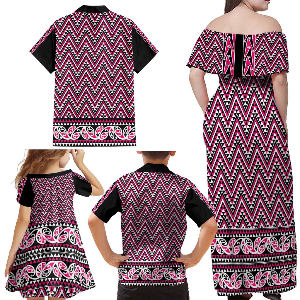New Zealand Maori Niho Taniwha Family Matching Off Shoulder Maxi Dress and Hawaiian Shirt Mawhero Mangopare and Puhoro Pattern LT9 - Polynesian Pride