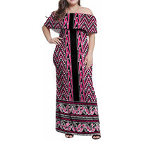 New Zealand Maori Niho Taniwha Family Matching Off Shoulder Maxi Dress and Hawaiian Shirt Mawhero Mangopare and Puhoro Pattern LT9 Mom's Dress Pink - Polynesian Pride
