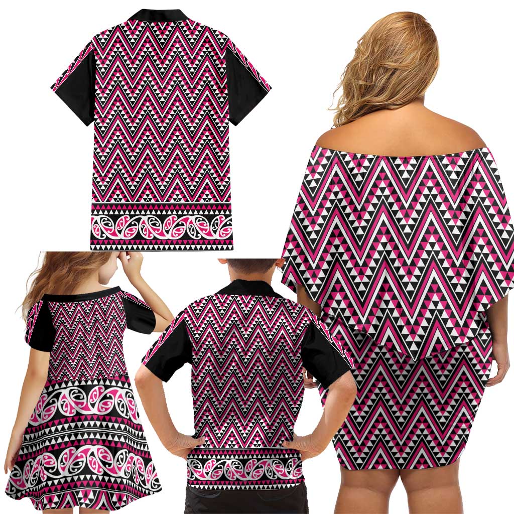 New Zealand Maori Niho Taniwha Family Matching Off Shoulder Short Dress and Hawaiian Shirt Mawhero Mangopare and Puhoro Pattern LT9 - Polynesian Pride