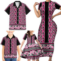 New Zealand Maori Niho Taniwha Family Matching Short Sleeve Bodycon Dress and Hawaiian Shirt Mawhero Mangopare and Puhoro Pattern