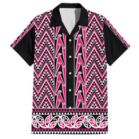 New Zealand Maori Niho Taniwha Family Matching Summer Maxi Dress and Hawaiian Shirt Mawhero Mangopare and Puhoro Pattern LT9 Dad's Shirt - Short Sleeve Pink - Polynesian Pride