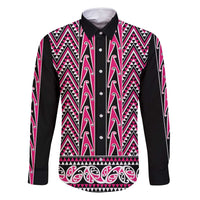 New Zealand Maori Niho Taniwha Family Matching Summer Maxi Dress and Hawaiian Shirt Mawhero Mangopare and Puhoro Pattern LT9 Dad's Shirt - Long Sleeve Pink - Polynesian Pride