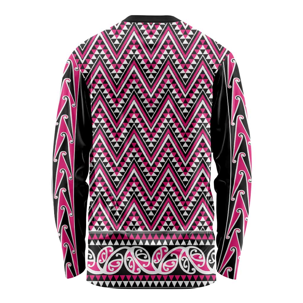 New Zealand Maori Niho Taniwha Long Sleeve Shirt Mawhero Mangopare and Puhoro Pattern