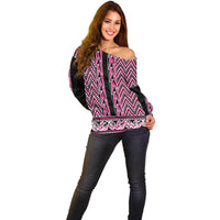 New Zealand Maori Niho Taniwha Off Shoulder Sweater Mawhero Mangopare and Puhoro Pattern