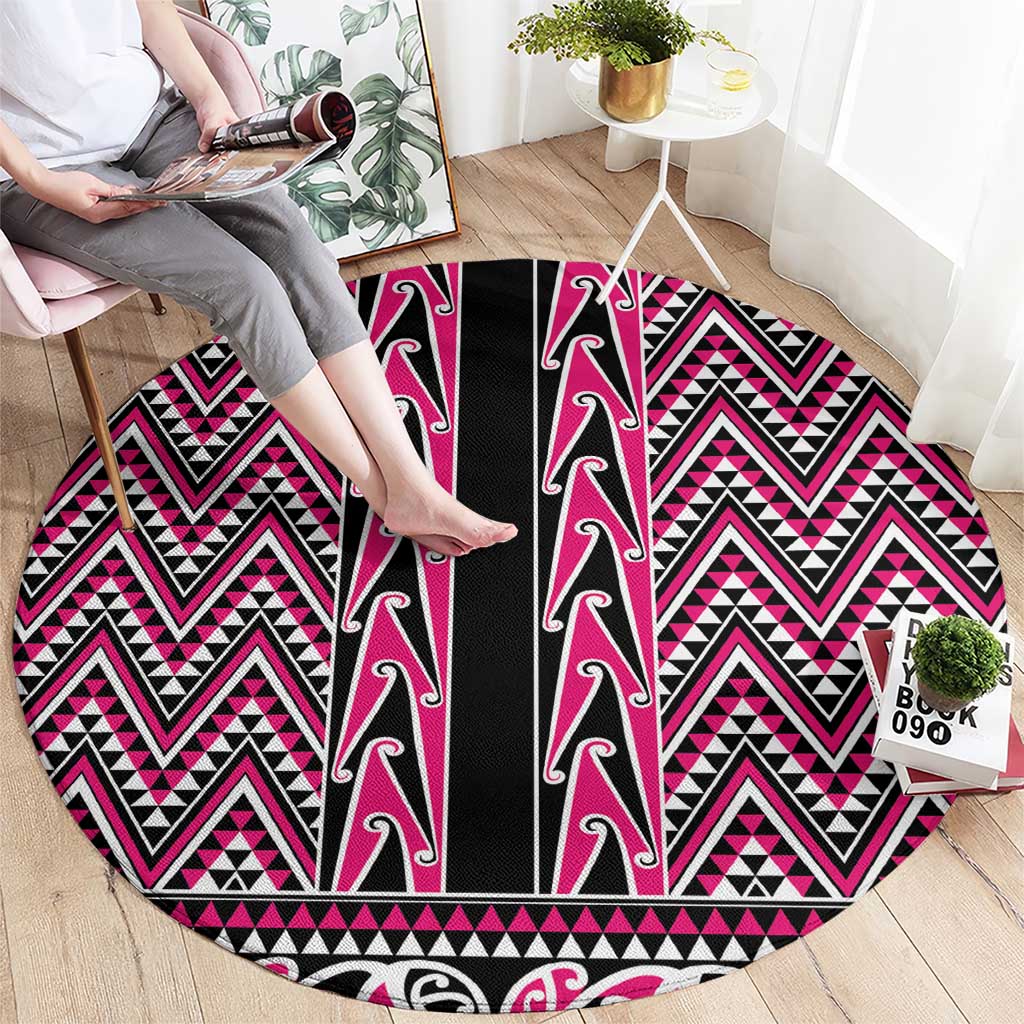 New Zealand Maori Niho Taniwha Round Carpet Mawhero Mangopare and Puhoro Pattern
