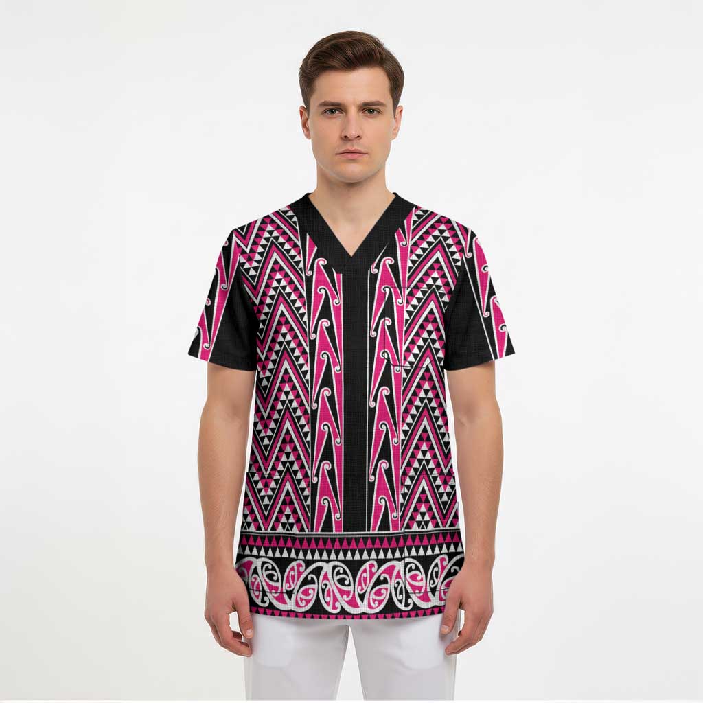 New Zealand Maori Niho Taniwha Scrub Top Mawhero Mangopare and Puhoro Pattern - Polynesian Pride