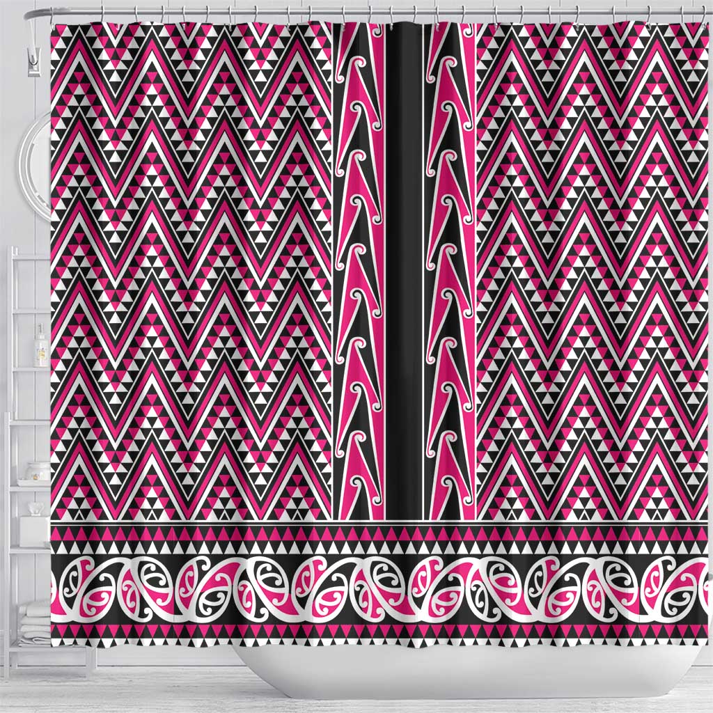 New Zealand Maori Niho Taniwha Shower Curtain Mawhero Mangopare and Puhoro Pattern