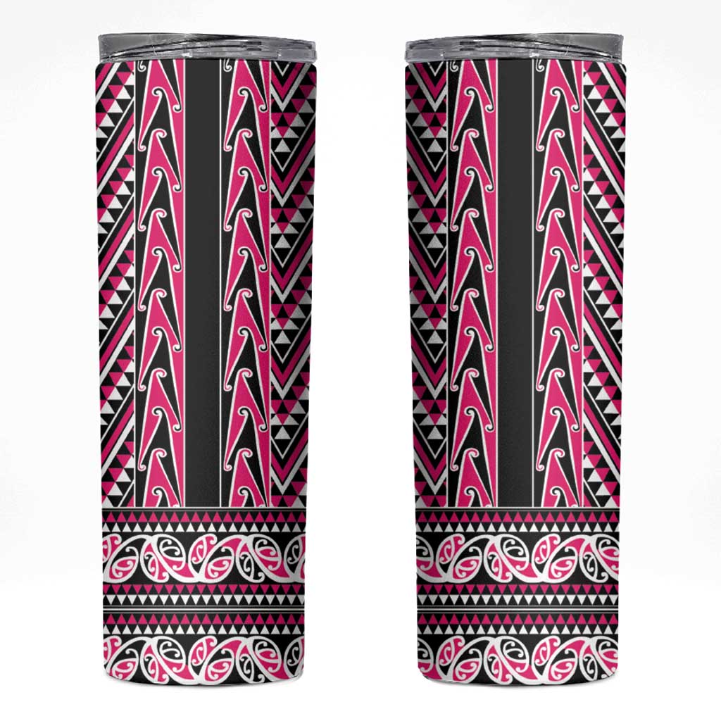 New Zealand Maori Niho Taniwha Skinny Tumbler Mawhero Mangopare and Puhoro Pattern LT9 Pink - Polynesian Pride