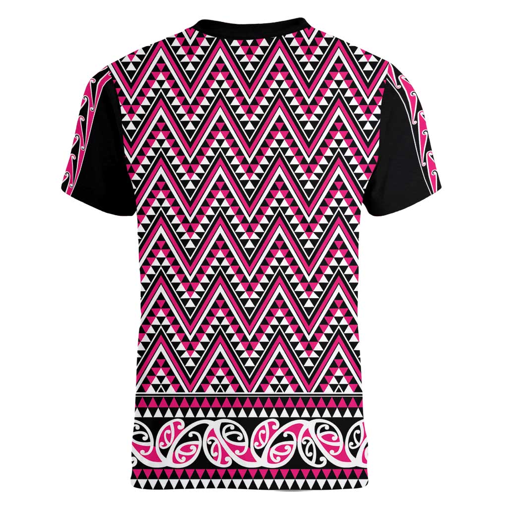 New Zealand Maori Niho Taniwha Women V-Neck T-Shirt Mawhero Mangopare and Puhoro Pattern LT9 - Polynesian Pride