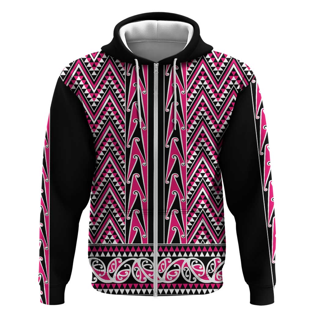 New Zealand Maori Niho Taniwha Zip Hoodie Mawhero Mangopare and Puhoro Pattern