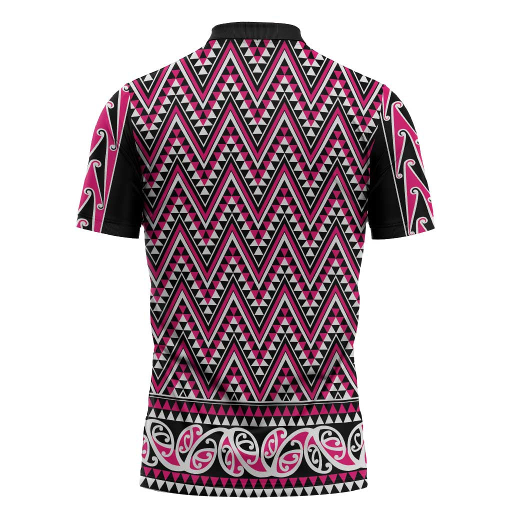 New Zealand Maori Niho Taniwha Zipper Polo Shirt Mawhero Mangopare and Puhoro Pattern - Polynesian Pride