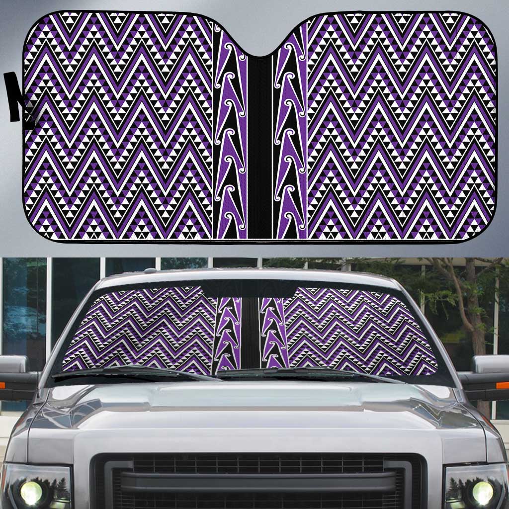 New Zealand Maori Niho Taniwha Auto Sun Shade Waiporopo Mangopare and Puhoro Pattern - Polynesian Pride